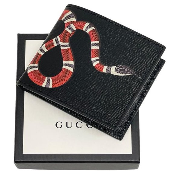 Gucci Black Kingsnake Print Leather Men's Bifold Wallet - Picture 2 of 6
